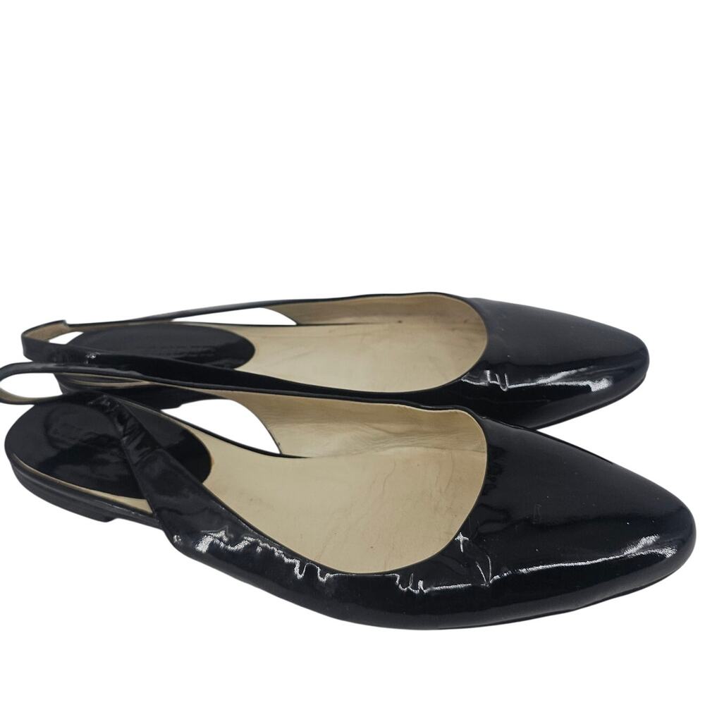 Vintage Jil Sander Black Patent Leather Almond Toe Slingback Flat Shoe EU 41 COA